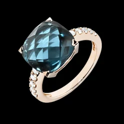 ring Poppy Blue Medium Topaas London Blue met diamanten